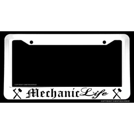 OwnTheAvenue Mechanic Life Hot Rod Muscle Car Drifting Racing White License Plate Frame