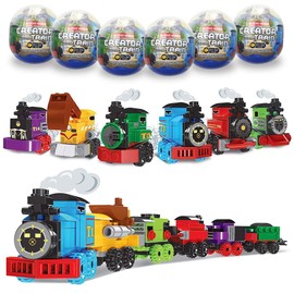 MOTYYA 12 Pack Prefilled Easter Eggs with Train Building Blocks Toys for Kids, Surprise Egg Filled Train Toys Set for Easter Basket Filler Stuffers Gift, Easter Egg Hunt Classroom Prize Events Rewards