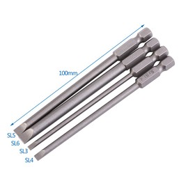 4Pcs 100mm Flat Head Slotted Tip Screwdrivers Bits 3mm-6mm S2 Alloy Steel 1/4" Hex Shank