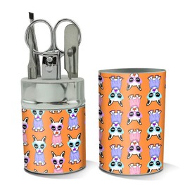 Fancy Frenchies Dogs Pattern Stainless Steel Manicure Pedicure Grooming Beauty Care Travel Kit