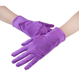 JISEN Women 20s Satin gloves Formal Bridal Banquet Party Wedding Opera Colorful Mitten 9 Inch Purple