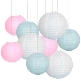 Paper Lanterns, Paper Lanterns, Pack of 9 Hanging Round Paper Lanterns, Chinese Lanterns, Multicoloured Party Ball Lanterns, Decorative Party for Weddings, Birthdays, Home Decoration in 2 Sizes