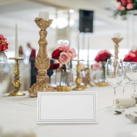 Ciieeo Tarjetas De Lugar De Mesa para Boda Dobles con Marco Plateado Y Dorado Tarjetas Decorativas Plegables para Fiesta 3.54X1.96X1.96 in 50 Unidades para Decoración De Eventos Y Asientos