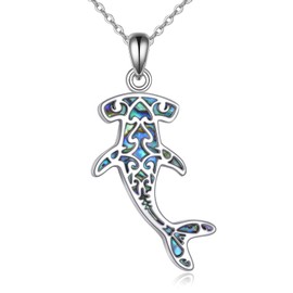 URONE Hammerhead Shark Necklace 925 Sterling Silver Hammerhead Pendant with Abalone Shell Ocean Jewelry Gifts for Women Men