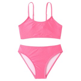 SERENYOU Girls Swimming Costume Two Pieces Bikini Sets Adjustable Straps Swimwear Pink 7-8 Years