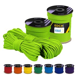 EdcX 4 mm Polyester Paracord 550 (15, 30 and 50 m) – 4 mm Type III, Tear-Resistant Parachute Cord for Survival Made of 100% Polyester with 7 Wires | Solid Colours (Neon Green, 50 m)
