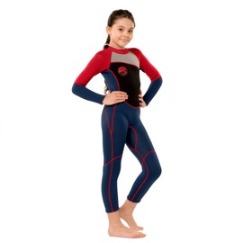 Kids Wetsuit for Girls Toddlers by Scubadonkey | Wetsuit for Kids in 2.5mm Neoprene UPF 50+ | Meets CPSC Safety Requirements (Red/Blue, 8)