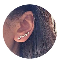 Aneneiceera Boho Stars Ear Cuff Earrings Studs Gold Tiny Stars Cluster Crawler Climber Earrings Five Stars Cuff Wrap Studs Statement Prom Stars Earrings Jewelry for Women and Girls(Gold)