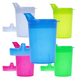 Horn Medical 5 Colourful Sets Adult Drinking Aids 250 ml Sippy Cups Plus 5 Lids for Liquids & 5 Lids for Porridge/Mus