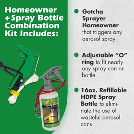 Gotcha Sprayer Homeowner Combination Kit - Includes a 16oz. Reusable, Multi-Purpose, Eco-Friendly Spray Bottle - USA Made Pest Control & Cleaning Kit to Easily Spray Hard-to-Reach Areas