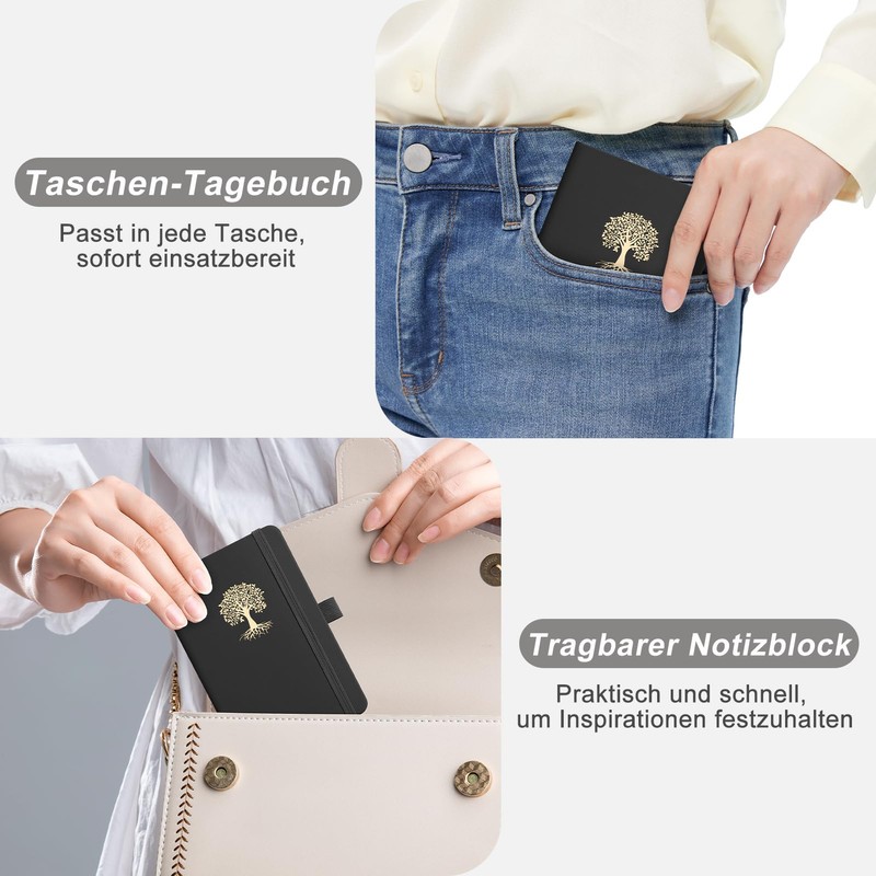 EMSHOI Notebook A6 Lined with Inner Pocket, 80 Sheets/160 Numbered