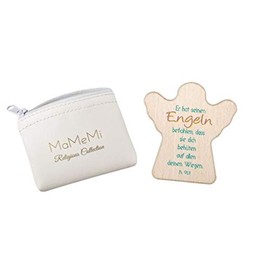 MaMeMi Worry Stone Beech Wood in Guardian Angel Shape and Print "Er hat seinen Angel" [German Language] Size Approx. 5.5 cm Lucky Charm / Talisman