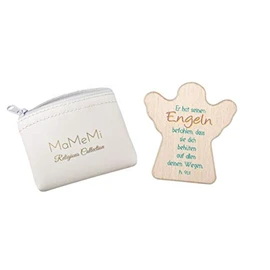 MaMeMi Worry Stone Beech Wood in Guardian Angel Shape and Print "Er hat seinen Angel" [German Language] Size Approx. 5.5 cm Lucky Charm / Talisman
