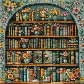 Vintage Bookshelf Puzzles for Adults 1000 Pieces, Flower Blooming Bookshelf Jigsaw Puzzle Library, Wildflower Pages Puzzle Retro Floral Botanical Aesthetic Art, Difficult Hard Challenging
