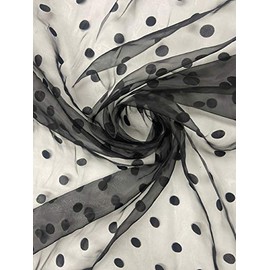 Beyond Trim Organza Lace Fabric – Black Polka Dot Flocking Pointed Dotted Sheer Cloth for Sewing Wedding Party Dance Dress Crafts Black 1 YD