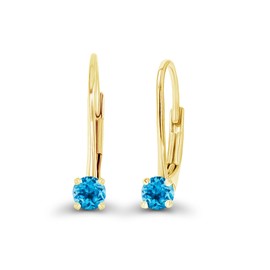 14K Yellow Gold Plated Sterling Silver 3mm Natural Swiss Blue Topaz December Birthstone Leverback Earrings