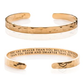 Carviell Inspirational Bracelets for Women, Encouragement Gifts, Women's Bracelets, Mantra Bands You Are Stronger, Motivational Cuff, Gifts for your Best Friend, Engraved Silver Bangle