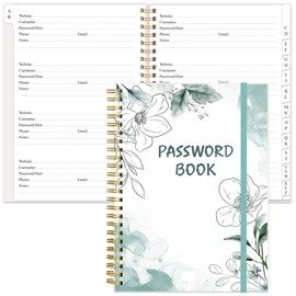 Password Book with Alphabetical Tabs - Large Size Password Keeper Journal Notebook for Computer & Website Logins, 5.8" x 8.5", Teal Floral
