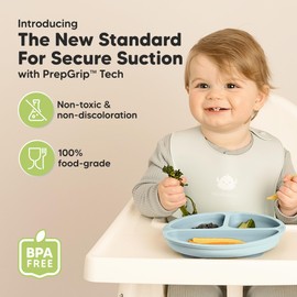 KeaBabies Suction Plates for Baby, Toddler - 3-Pack 100% Silicone Toddler Plates, Divided Baby Plates with Suction, Silicone Plates for Baby, Kids, BPA-Free, Microwave, Dishwasher Safe (Alps)