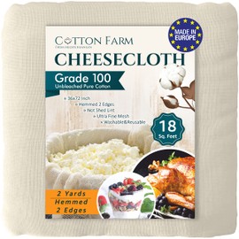 Cotton Farm Cheesecloth, Grade 100-18 Square Feet (36x72 inch), 100% Natural Unbleached Cotton, Food Grade