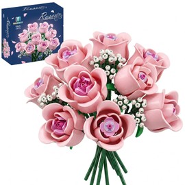 Roses Flowers Building Set for Adults, Everlasting Botanical Floral Centerpiece, Aesthetic Mother's Day Home Decor, Beautiful Anniversary 615 Pcs