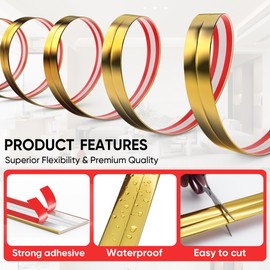 Mavionor Wall Corner Protector Peel and Stick Wall Molding Trim Flexible Self Adhesive Inside & Outside Wall Corner Guards Molding Trim for Wall Edge Corner Ceiling, 1.6 in x 30 Ft, Gold