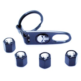 LED-Mafia 4 Valve Caps + Key Fob – Skull Black – Valve Pendant Key Ring Case Key, black