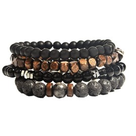 SZETOSY Lava Stone Bracelet 4 Pieces Lava Stone Beads Bracelet Set Natural Stone Balance Bracelet for Men and Women, lava stone