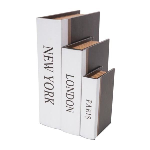 Deco 79 Wooden Paris, London, New York Storage Faux Storage
