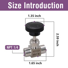 Napredak Stainless Steel 304 NPT 1/4 female Needle Valve for Flow Control in Gas Oil Water Systems, 1pc