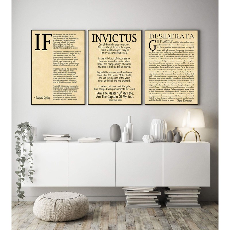 Wallbuddy If Poem Invictus Poem and Desiderata Inspirational Poems Set