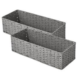 StorageWorks Toilet Basket Tank Topper, Toilet Paper Basket for Bathroom, Round Paper Rope Storage Basket for Toilet Tank Top, Bathroom Wicker Basket, Gray, 2 Pack