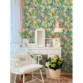 HAOKHOME Zebras Wallpaper Peel and Stick Tropical Jungle Animals Wall Paper Vinyl Self Adhesive Dark Green/Black/Beige Wall Mural Contact Paper 17.3in x 9.8ft