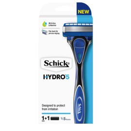 Schick - Hydro 5 Kit for Men |1 Handle with 1 Refill| Hydrating Gel Pools | Protection from Irritation | 5 Blade Cartridge with Skin Guards