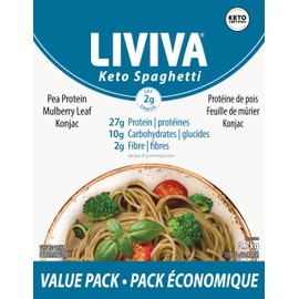LIVIVA Low Carb High Protein KETO Value Pack Shirataki Pasta – 135 g Protein per Box with Pea Protein & Konjac Flour - 8g Net Carbs, Diabetic-Friendly - Healthy Al Dente Pasta (12 Pack, Spaghetti Pasta)