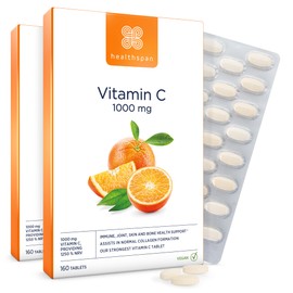 Healthspan Vitamin C 1,000mg (10 Months' Supply) | Support Your Immune Health | Reduces Tiredness & Fatigue and Supports Joint, Skin & Bone Health | Vegan