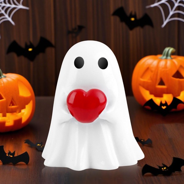 Aqzaxora 2025 Halloween Ghost Figurine, Cute Red Heart Ghost，Spooky Cute