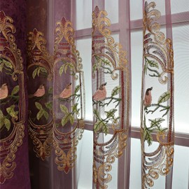 SLOW SOUL Set of 2 Panels Embroidered Birds Sheer Curtains for Living Room Bedroom Dining Room Curtains & Drapes High-end Curtain with Rod Pocket Purple Tulle 49W X 102L inch