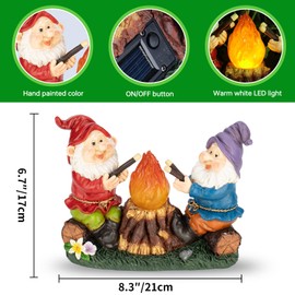mopha Solar Garden Gnomes Statues Outdoor Christmas Flame Lights Decor, Resin Gifts Figurines Outside Decoration Ornaments Clearance Gardening Decoration