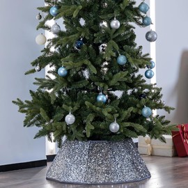 Silver Christmas Tree Skirt : Christmas Tree Collar Silver
