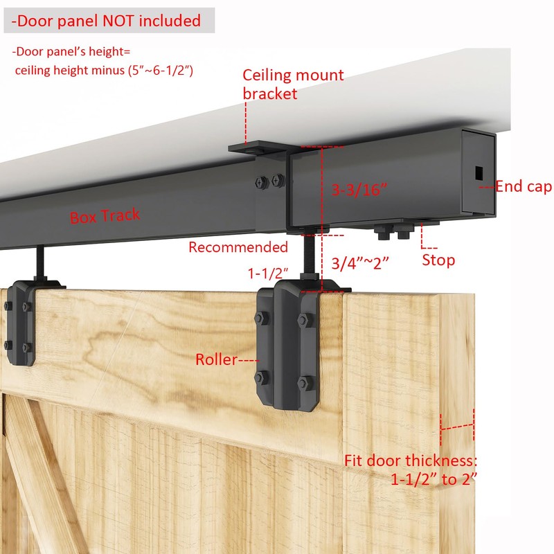 DIYHD 8FT Ceiling Mount Black Sliding Barn Door Hardware, Low