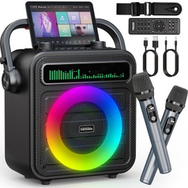 Karaoke Machine for Adults with2 Wireless Microphones, Portable Bluetooth Speaker w/PA System for Kids with LED Lights, Bass/Treble Adjustment, Supports REC/TWS/FM/AUX/USB/IF Card for Party