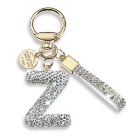 Pink Blue White Initial Letter Keychain Gift for Women Girls Bling Sparkly Cute Backpack Car Key Accessories Lanyard (Z-white)