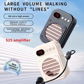 Portable Voice Amplifier,Bluetooth Rechargeable Personal Voice Amplifier with UHF Wireless Microphone Headset, PA System Speaker Power Amplifiers for Teachers/Meeting/Tour Guide (S25 Wireless Black)