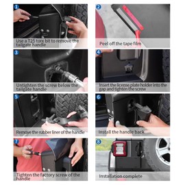 JeCar Tailgate Handle License Plate Holder Rear License Mounting Bracket Fit for Jeep Wrangler 2018-2024 JL JLU, Black