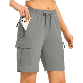 TBMPOY - Pantalones cortos de senderismo para mujer, de 8.5 pulgadas, ligeros, de secado rápido, resistentes al agua, con bolsillos con cierre, Gris claro, M