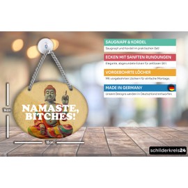 schilderkreis24 - Metal Sign 18 x 14 cm - "Namaste, es!" - Funny Decoration for Yoga Enthusiasts