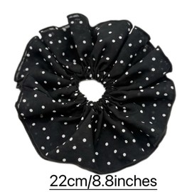 Jumbo Chic Two Layered Hair Scrunchies Chiffon Fabric Elastic Hair Ties With Fringe, Ruffle Ponytail Holder Hair Accessories For Women,Black And White Polka Dot Scrunchies Hair Accessories