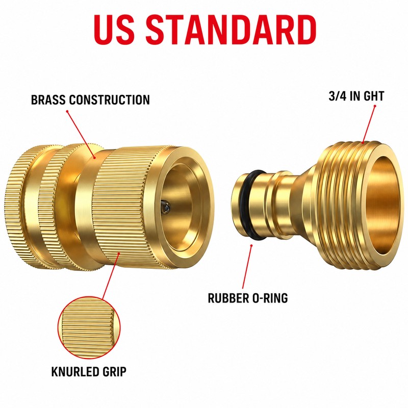 3/4-Inch Brass Garden Hose Quick Connect Fitting Set