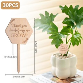 30PCS Wodden Thank You for Helping Me Grow Tags and Decorations for Succulent Planter,Mother&Teacher Appreciation Tags and Gifts,Plant Labels in Pots(Hexagon)